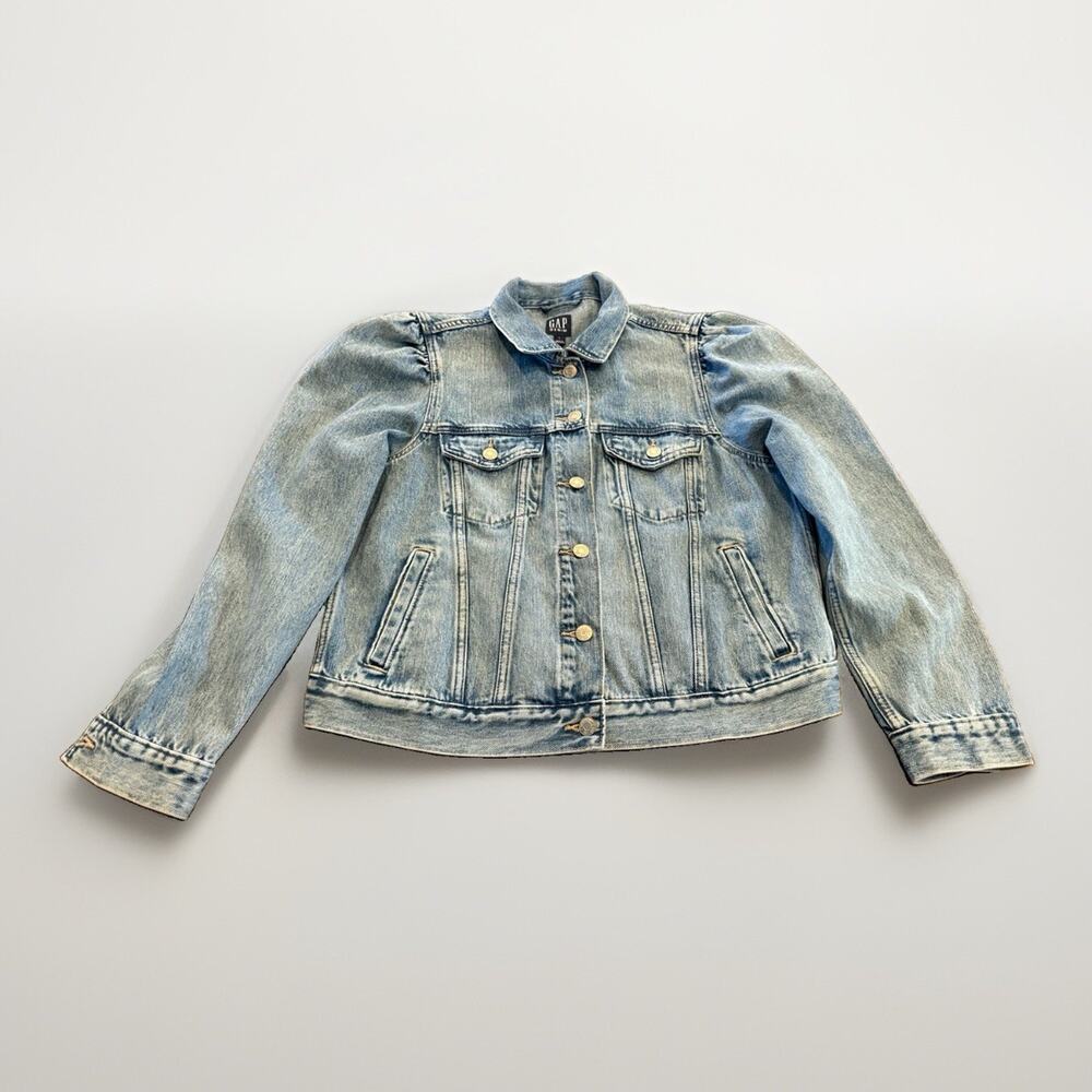 Gap Denim Womens Blue Button Up Trucker Pockets Jean Jacket Size L Large NWT $90